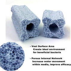 Close-up of Reefing Art ceramic bio filter media's porous structure for efficient filtration