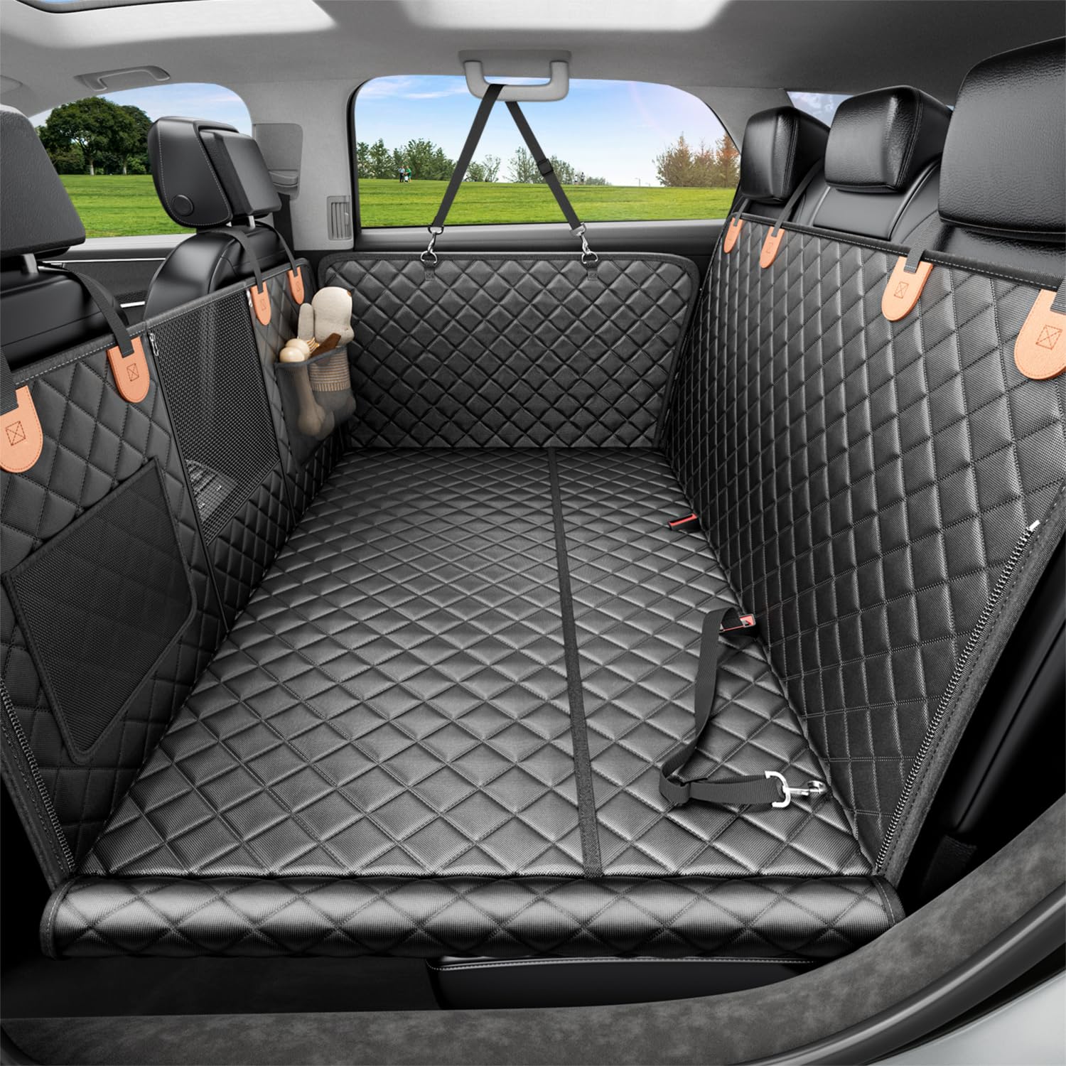 REEVAA dog car seat cover expands to 25 inches for two dogs on road trips