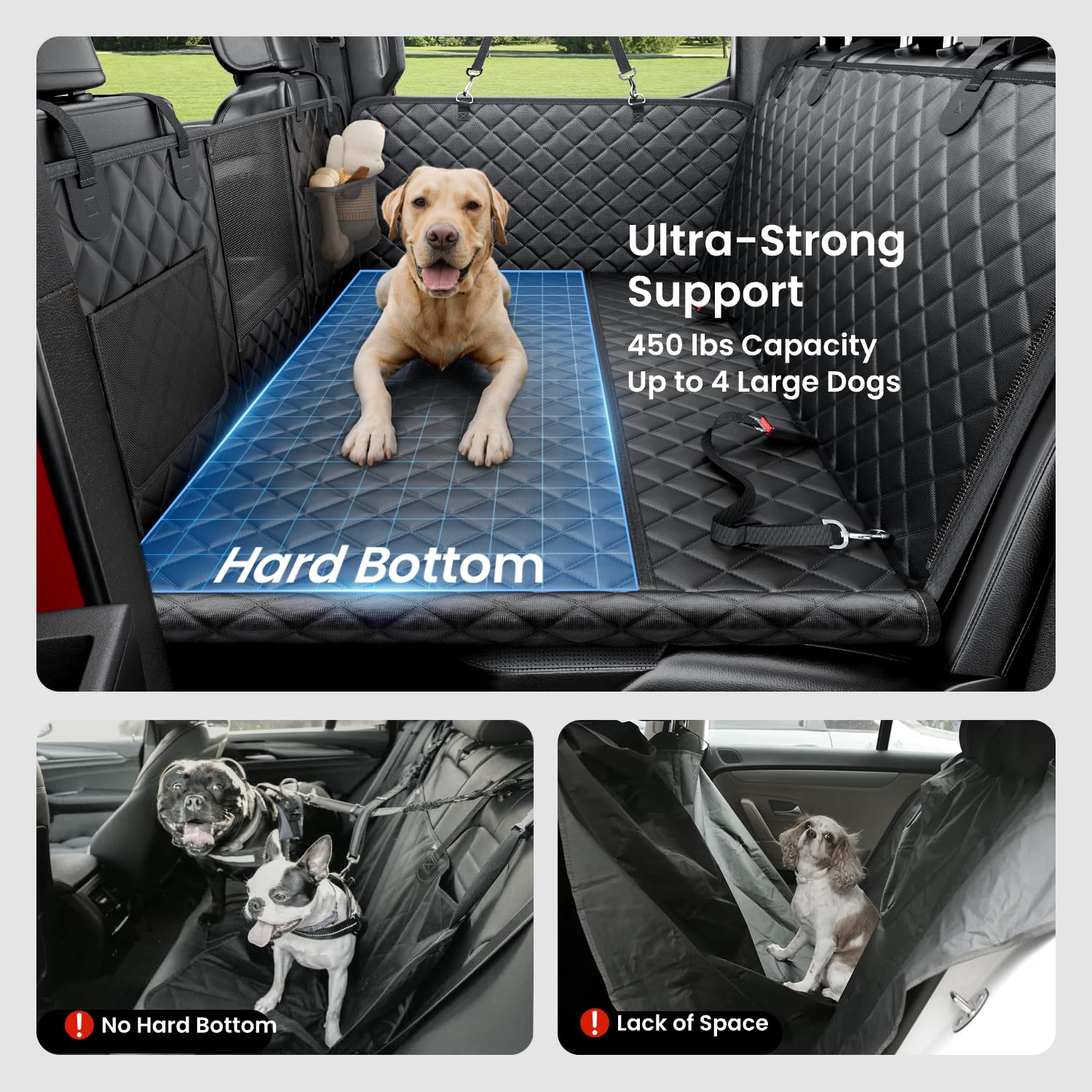 REEVAA honeycomb hard bottom supports up to 450lbs, preventing sag during sudden stops.