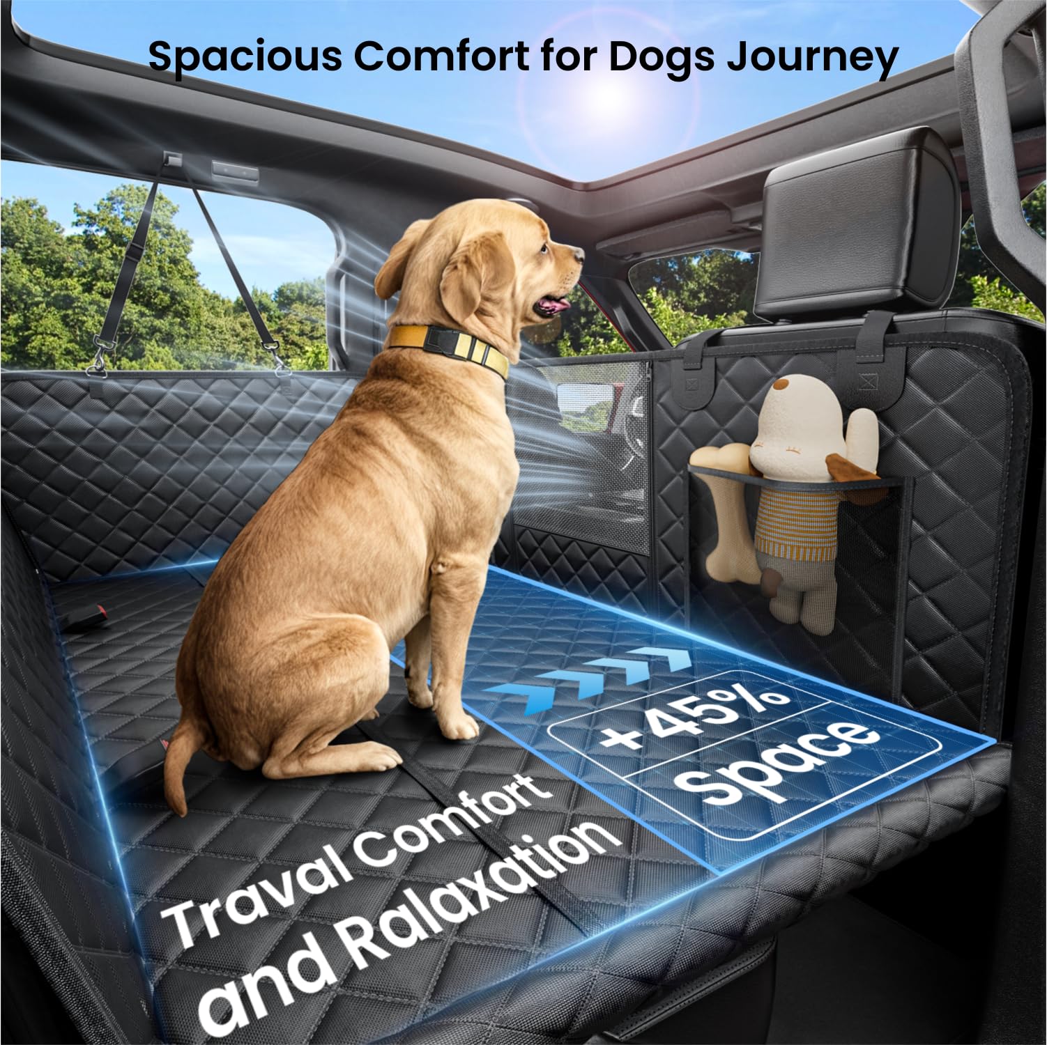 REEVAA waterproof seat protector keeps claws and drool off upholstery.