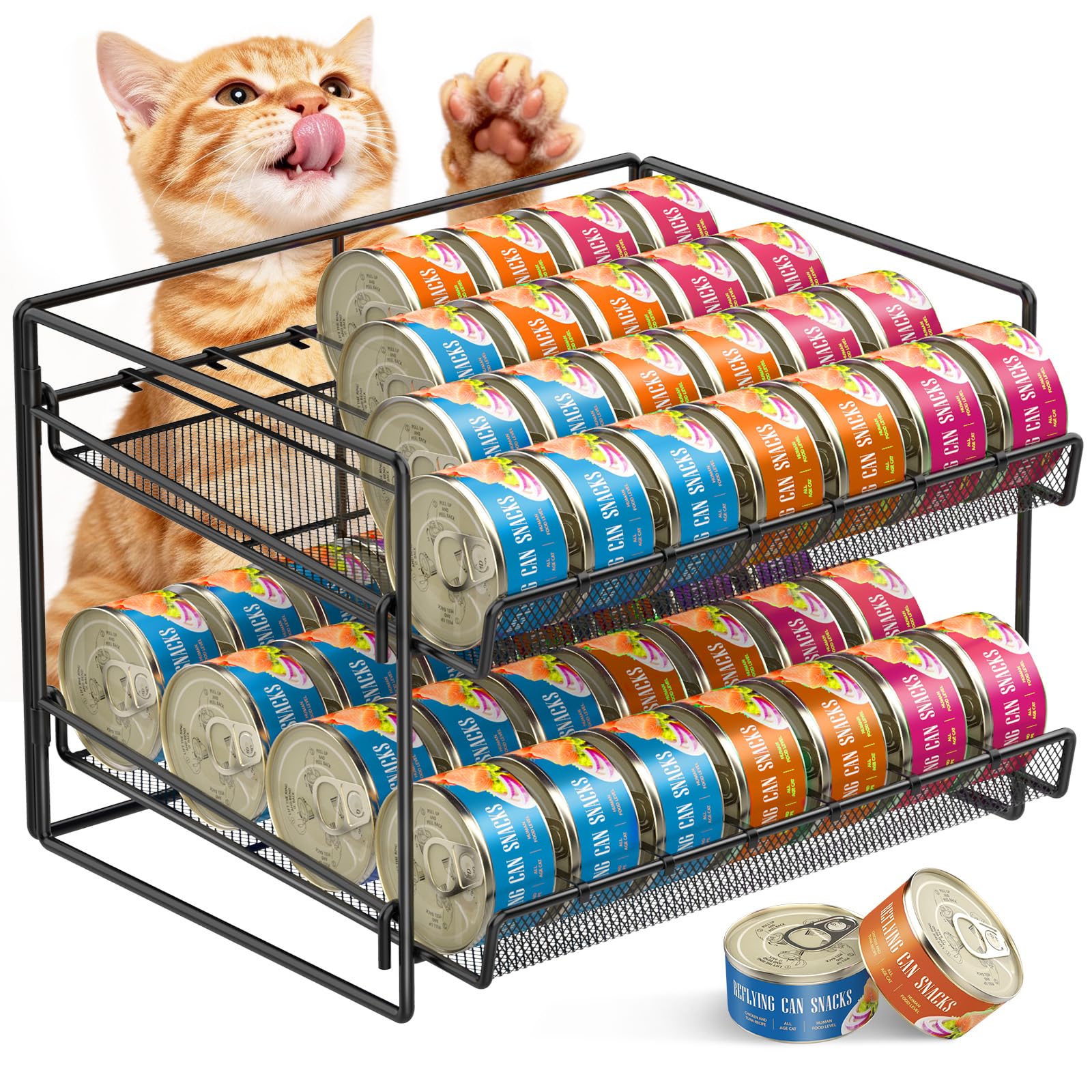 REFLYING 2 tier metal cat food can organizer provides sturdy storage for organized pantries