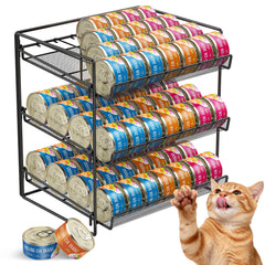 Reflying 3-tier cat food can organizer front view keeps cans organized in pantry.
