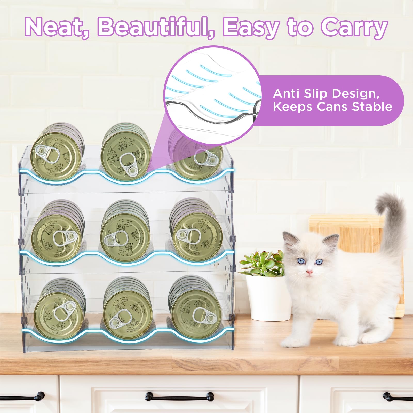 REFLYING cat can organizer on shelf illustrates versatile placement options