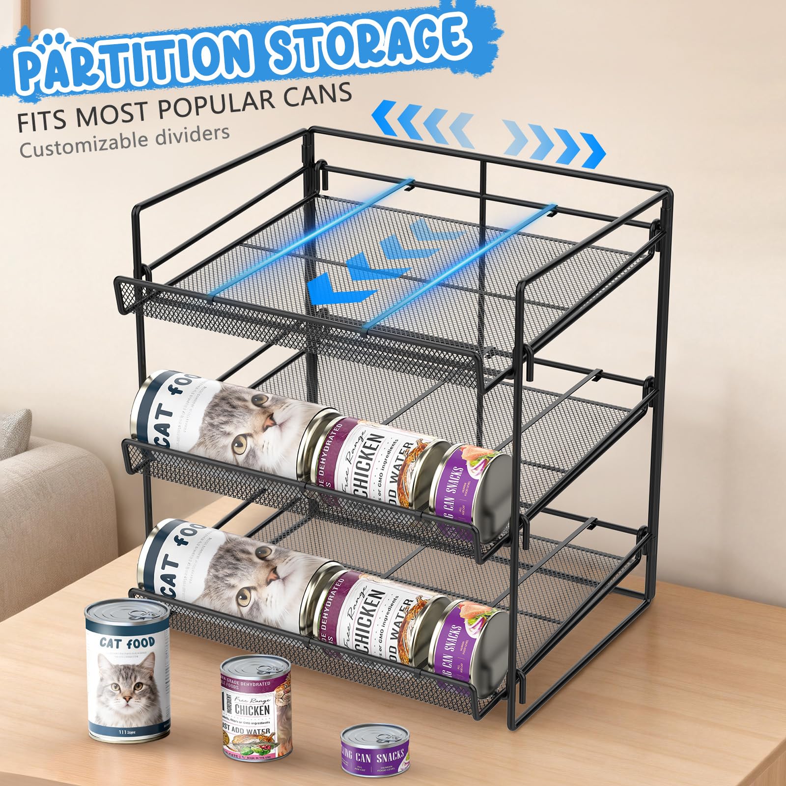 Reflying pantry setup with 84-cans capacity for bulk storage.