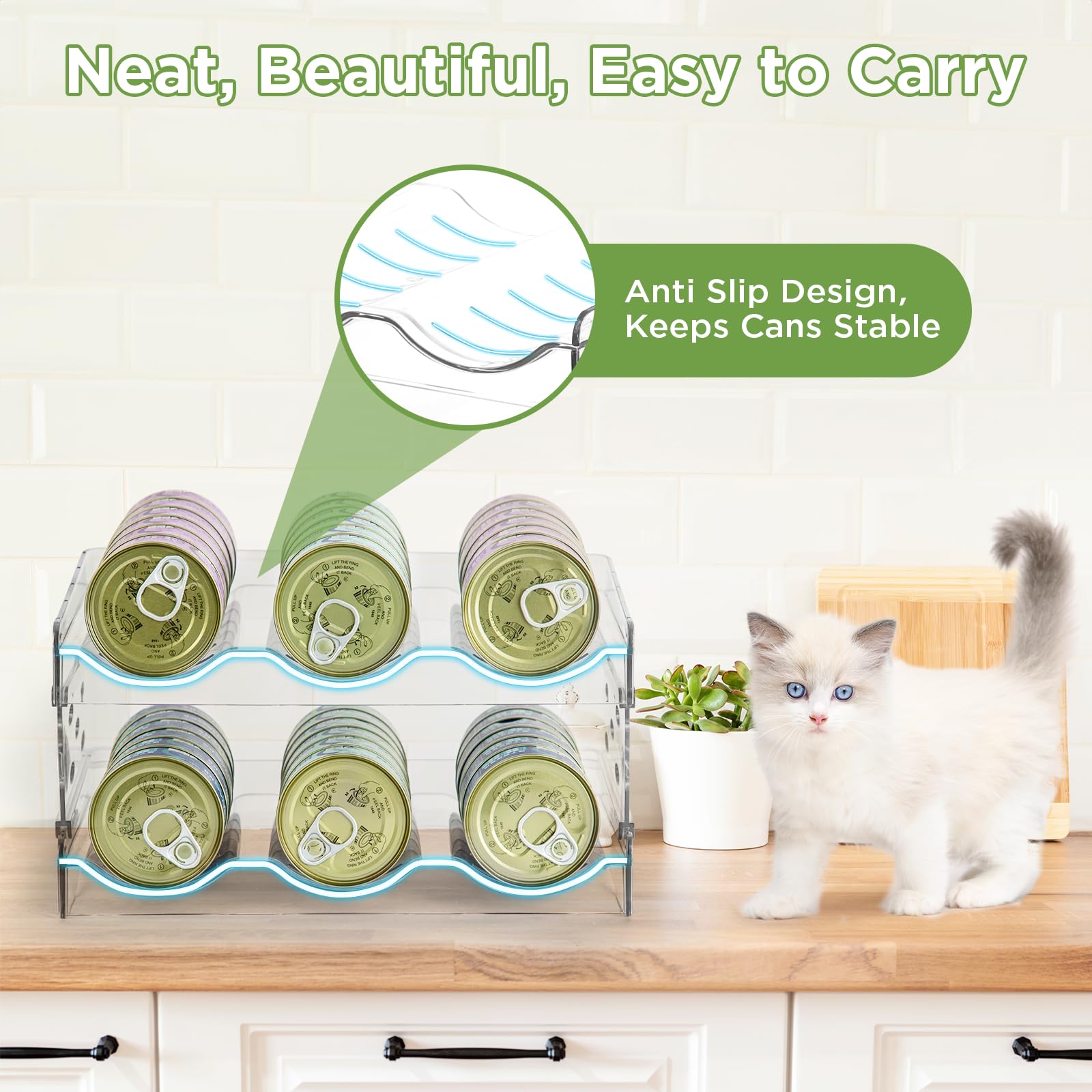 REFLYING kitchen countertop storage for cans fits on shelves or counters.
