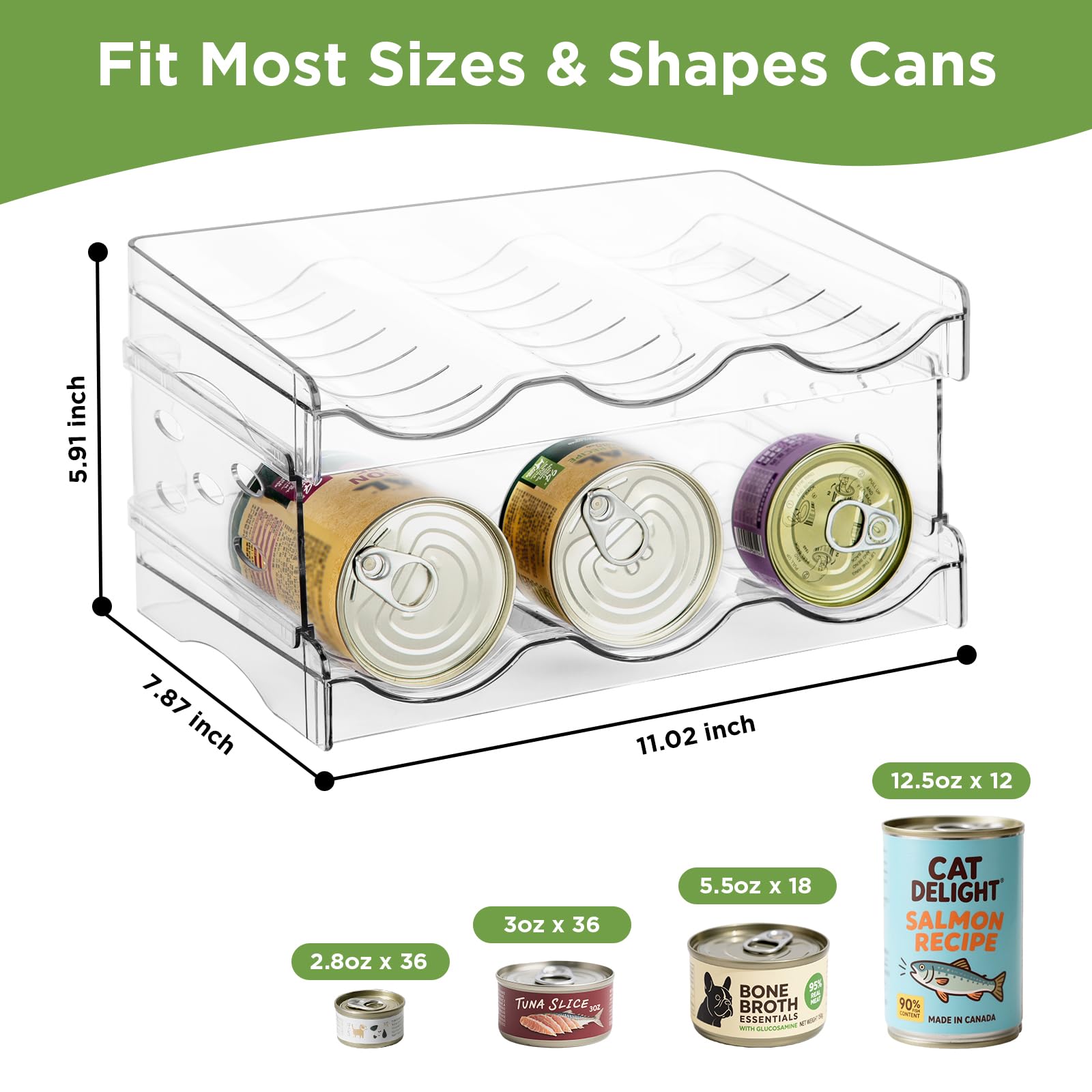 REFLYING pantry can storage holds 36 cans in a compact two-tier rack.