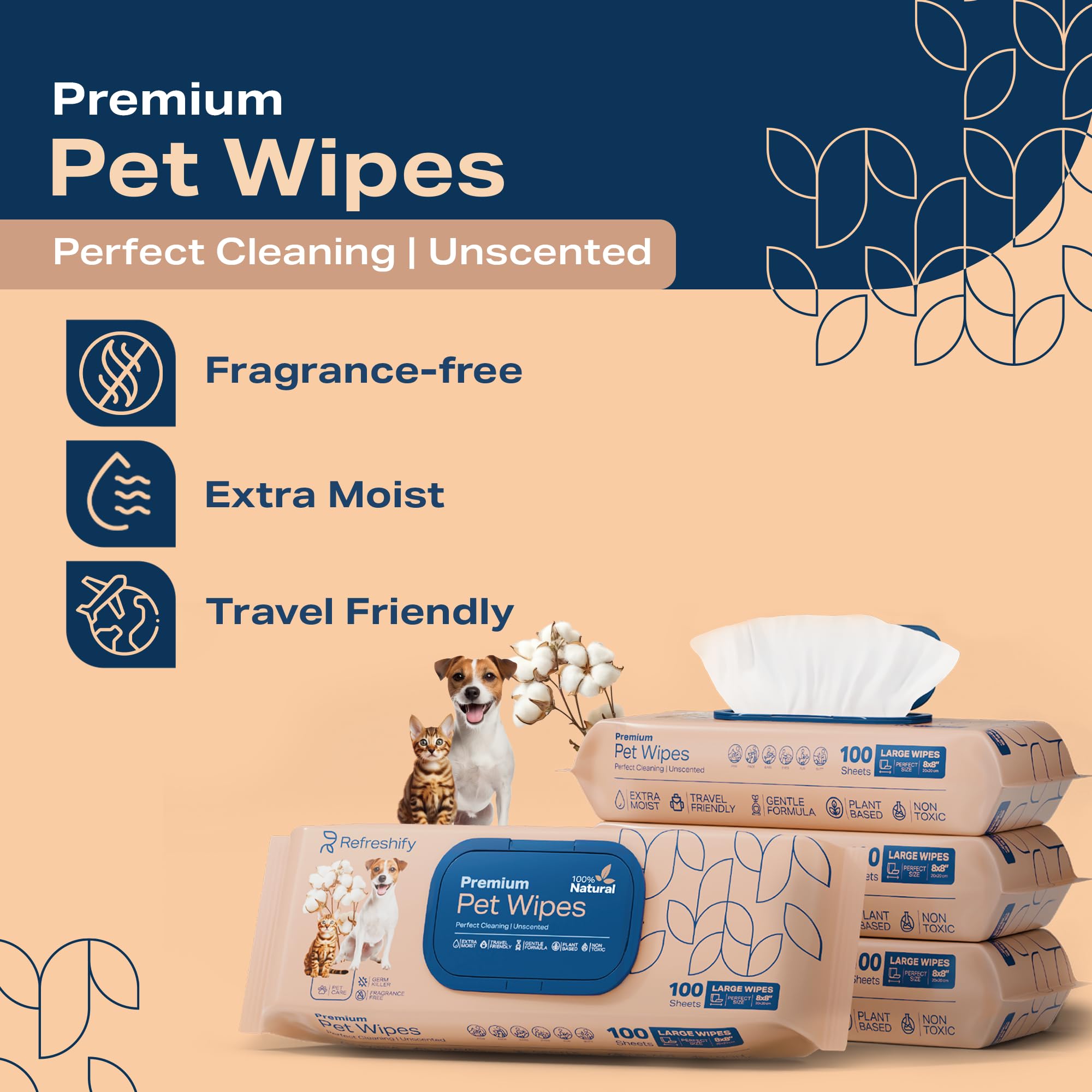 REFRESHIFY butt wipes for dogs, quick cleanups between baths.