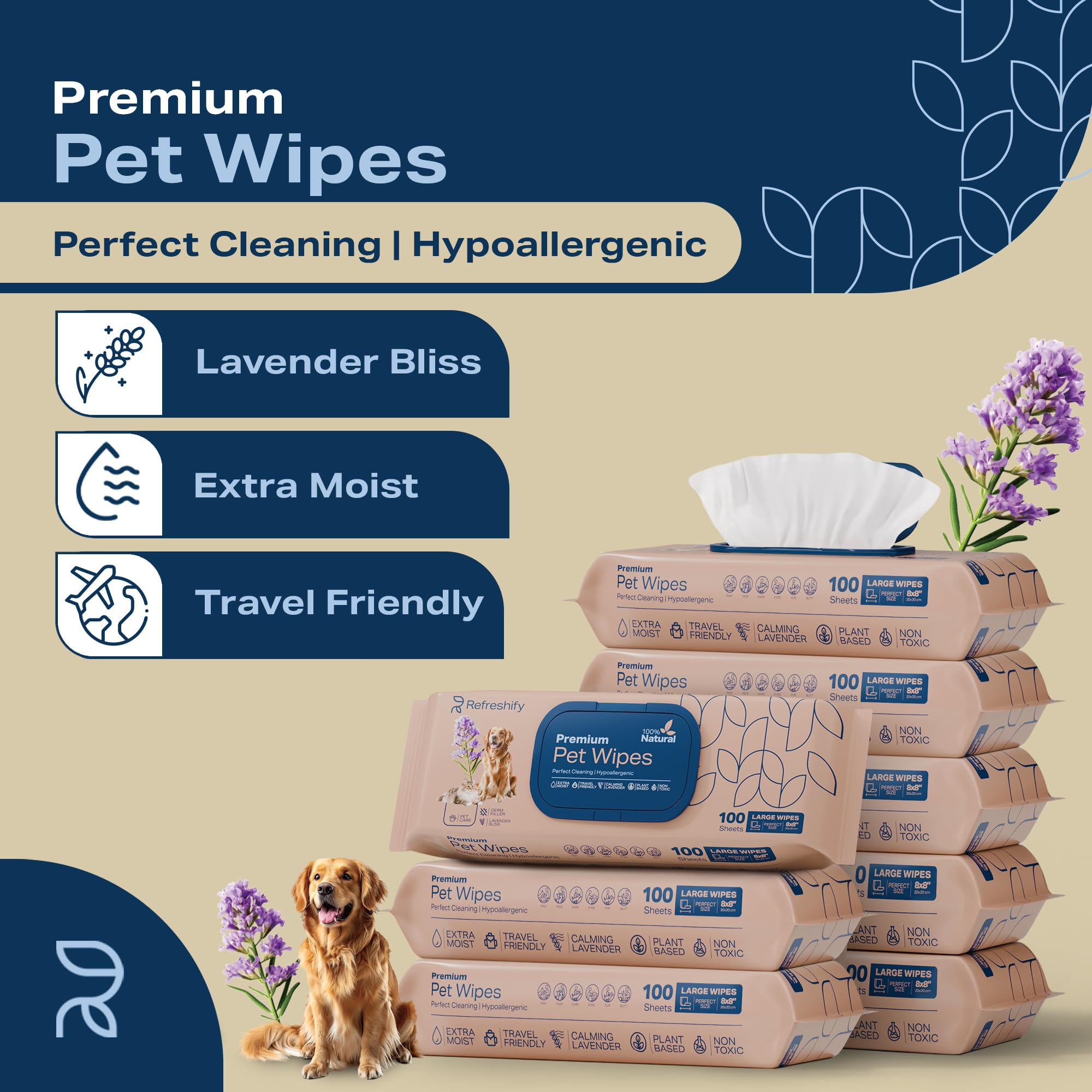 REFRESHIFY dog wipes for the butt area during grooming.
