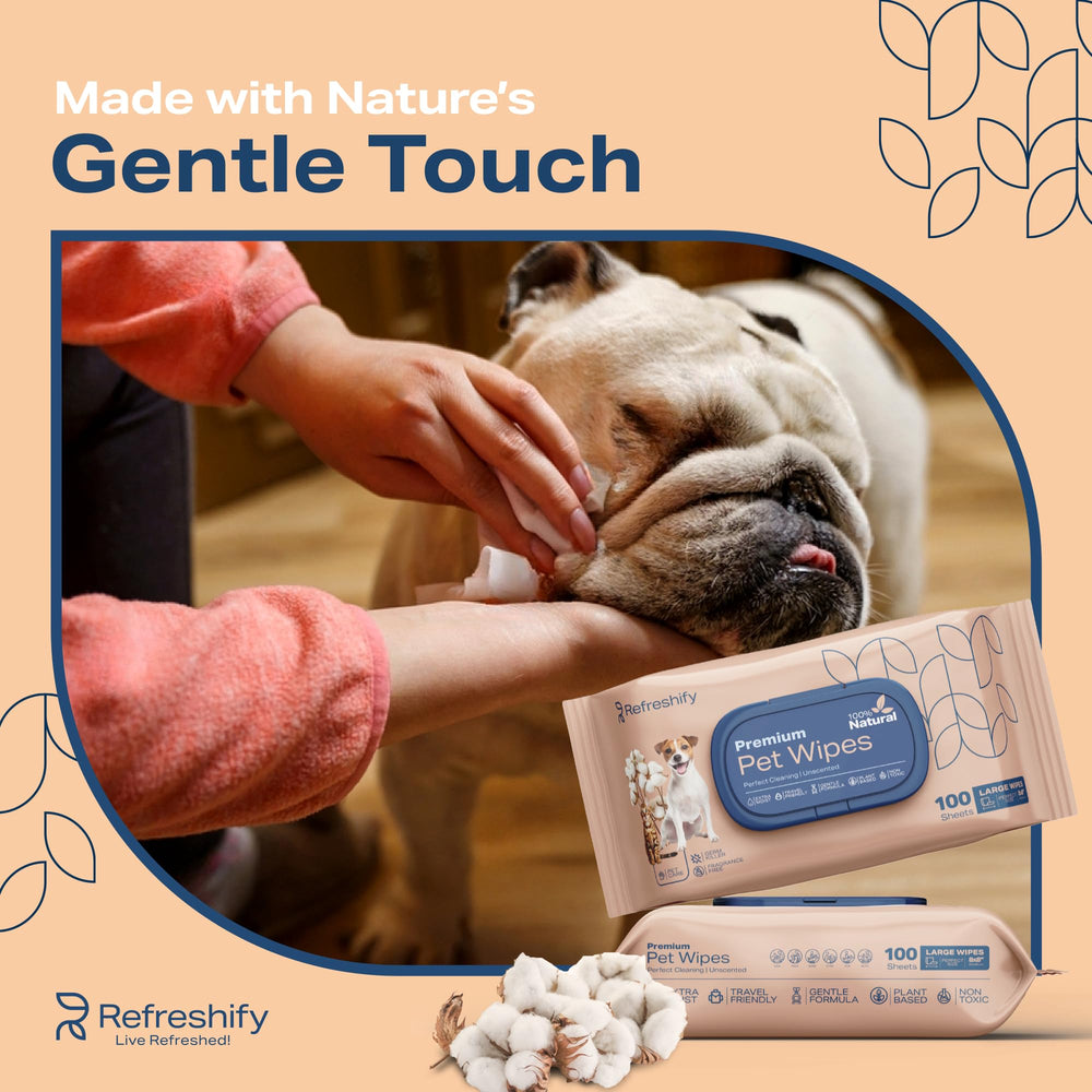 REFRESHIFY pack shot showing 400-count plant-based wipes for dogs and cats.