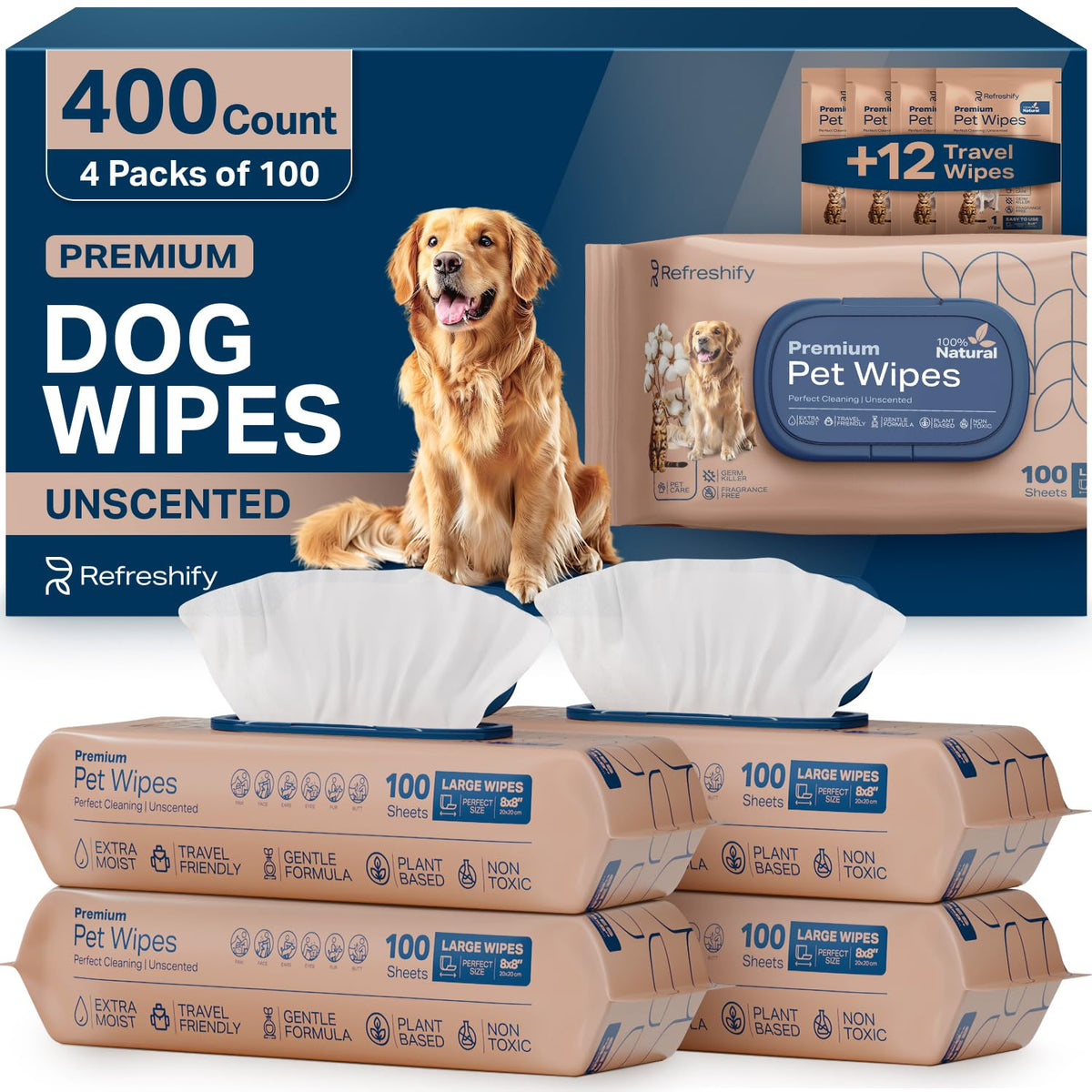 REFRESHIFY paw wipes for dogs, gentle cleansing after muddy walks.