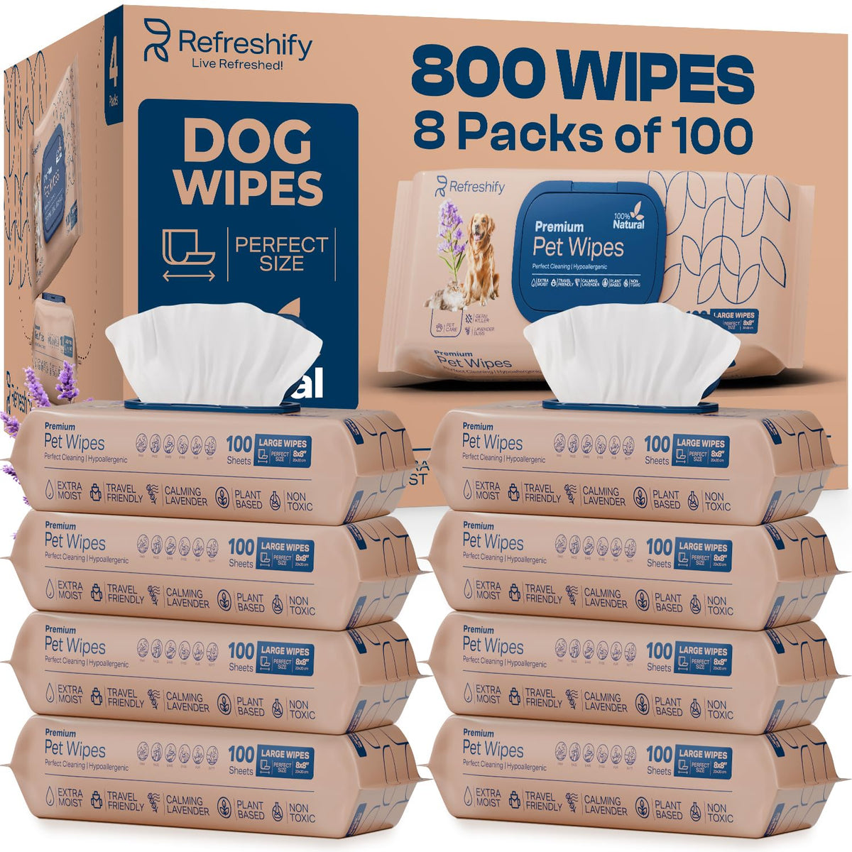 REFRESHIFY dog wipes on paws after an outdoor adventure.