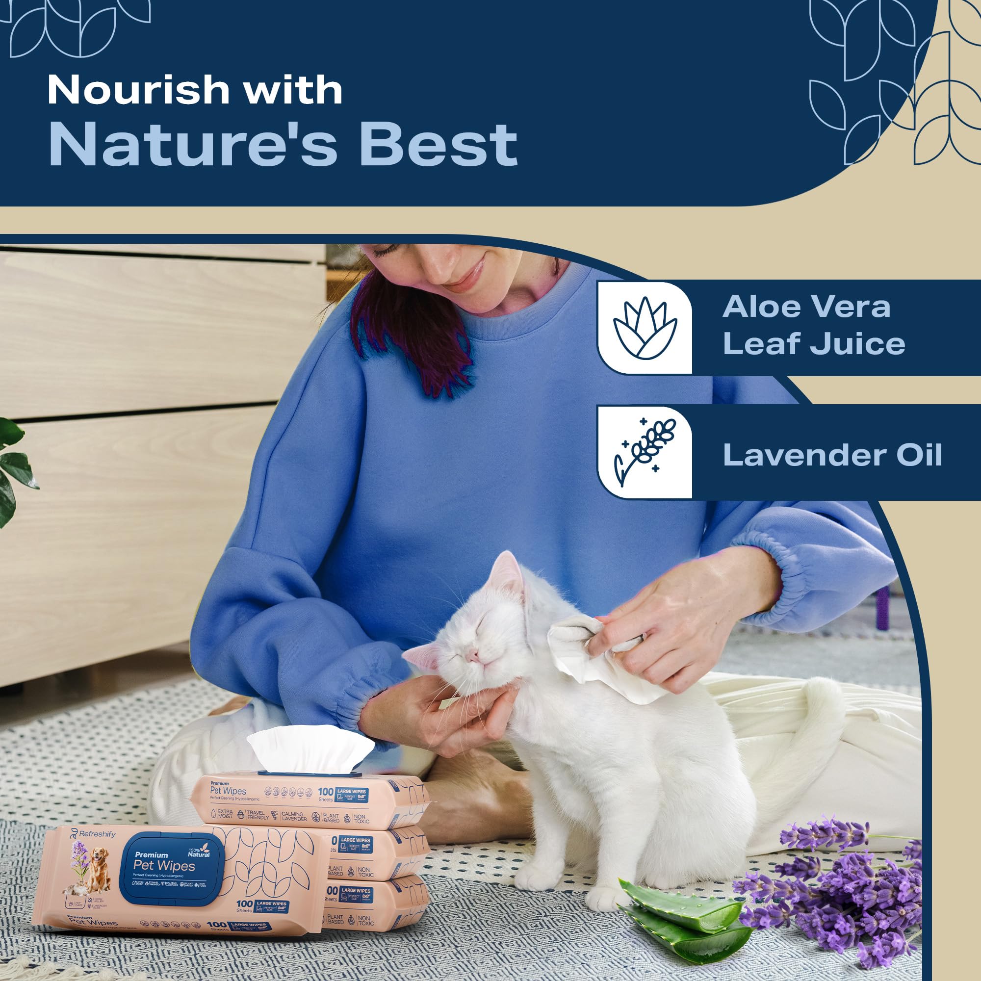 Refreshify plant-based wipes with avocado and aloe for sensitive skin.