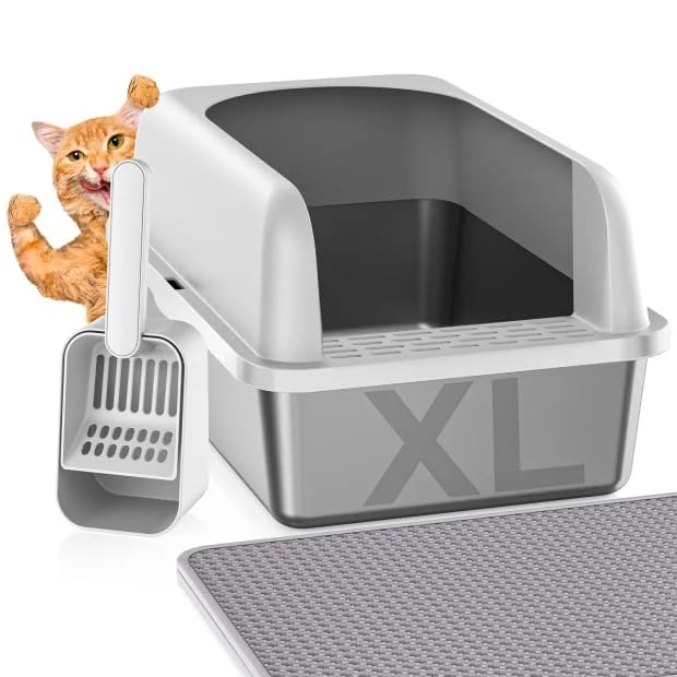 Refrze stainless steel litter box with lid for secure containment of curious cats