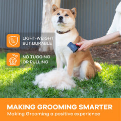 Refuresh deshedding brush ergonomic handle enables comfortable grooming sessions.