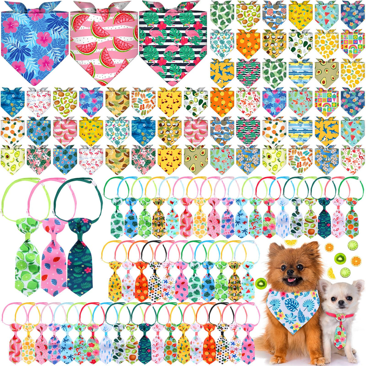 Reginary 108 piece dog bandanas and neckties bulk set for versatile styling