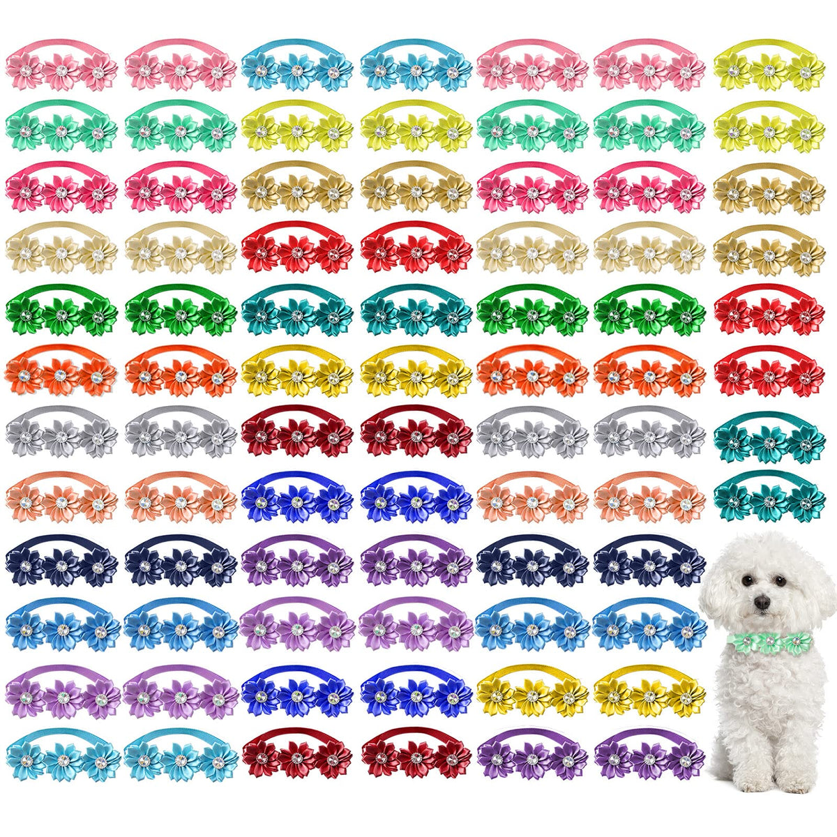 Reginary 80-pcs dog bowtie flower collar pack for versatile outfits.