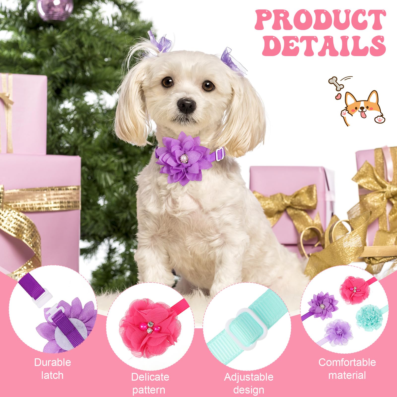 Reginary adjustable flower collar buckles, easy fit for growing dogs at events and photos