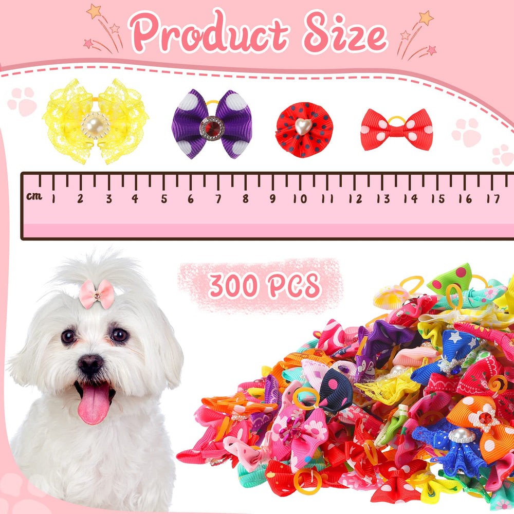 Reginary puppy bows in soft ribbon with secure elastic band hold.