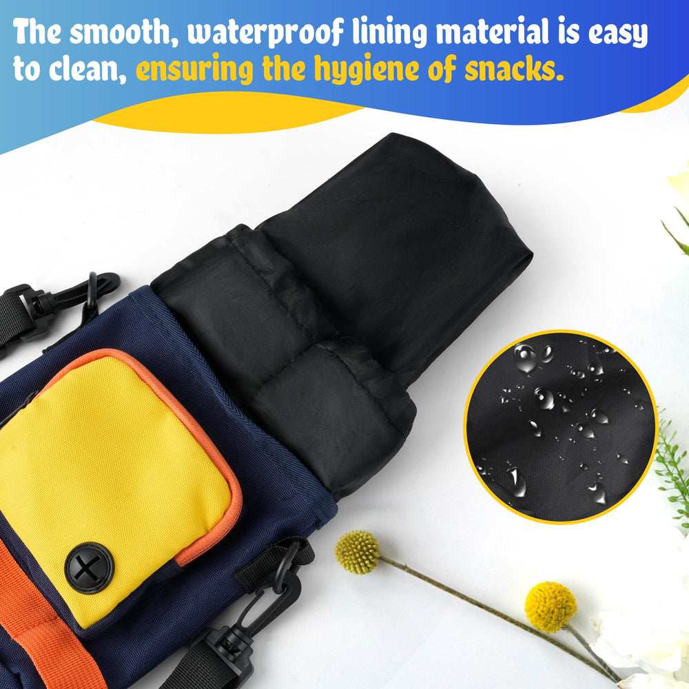 Relahous pouch with waterproof lining protects treats in inclement weather.