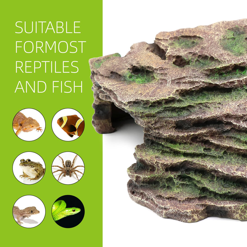 relaqcc large reptile hide shale scape habitat-blend features complement terrariums while offering versatile climbing surfaces.