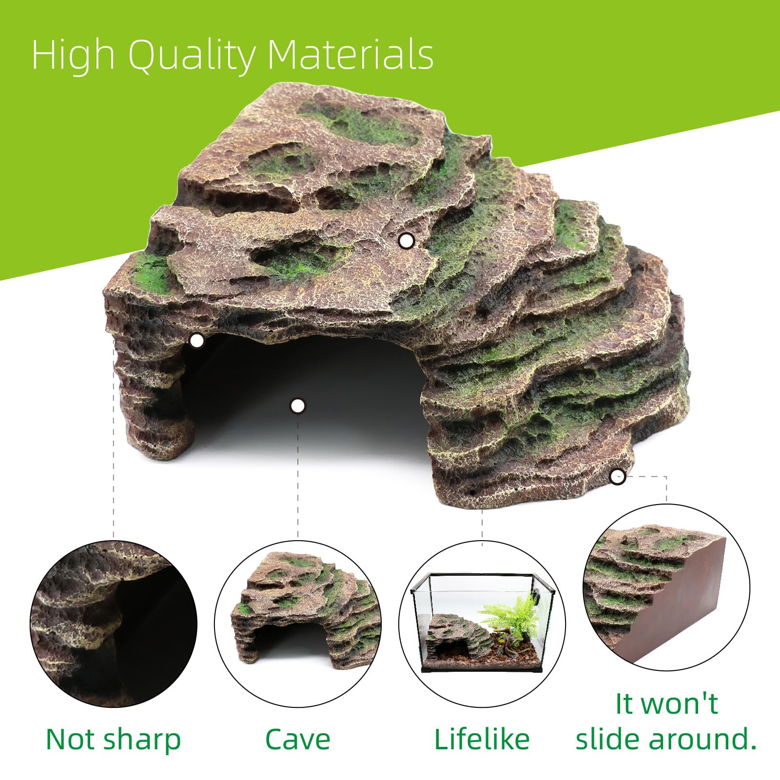 relaqcc large reptile hide shale scape smooth-edges reduce injury risk during climbing and exploring.