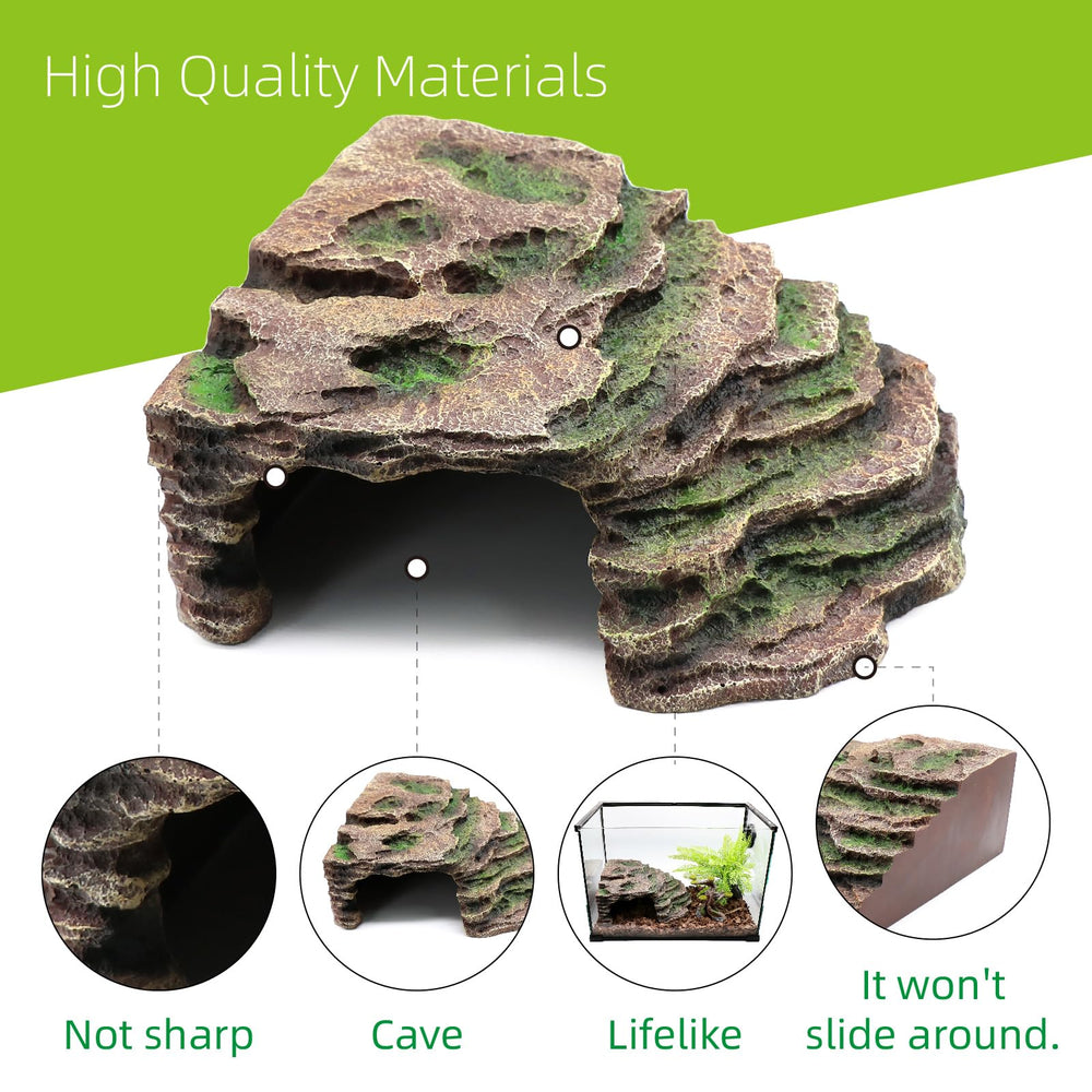relaqcc large reptile hide shale scape smooth-edges reduce injury risk during climbing and exploring.