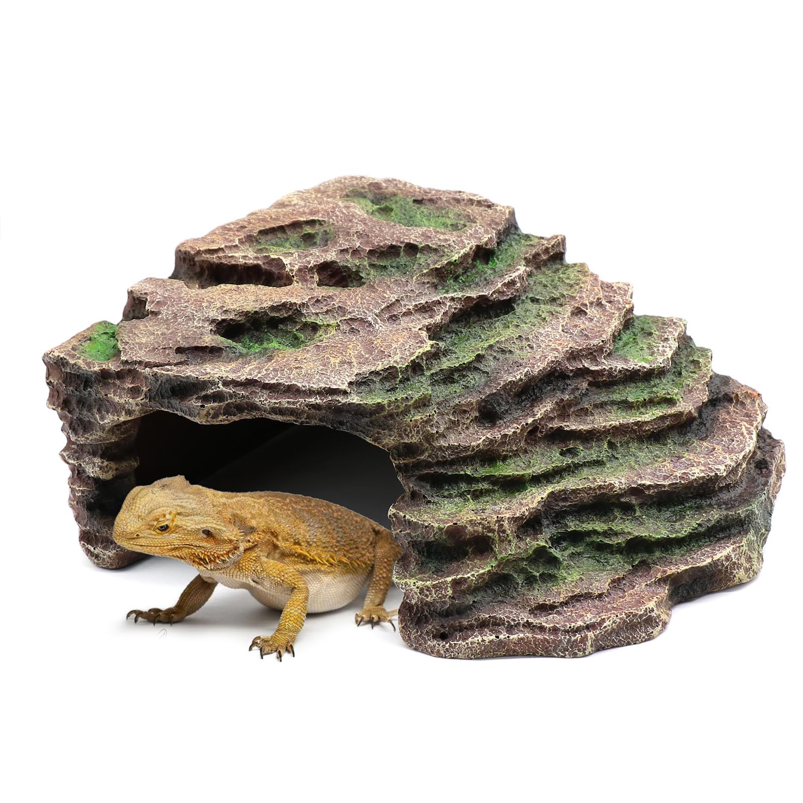 relaqcc large reptile hide shale scape step-ledge offers a roomy basking area for bearded dragons.