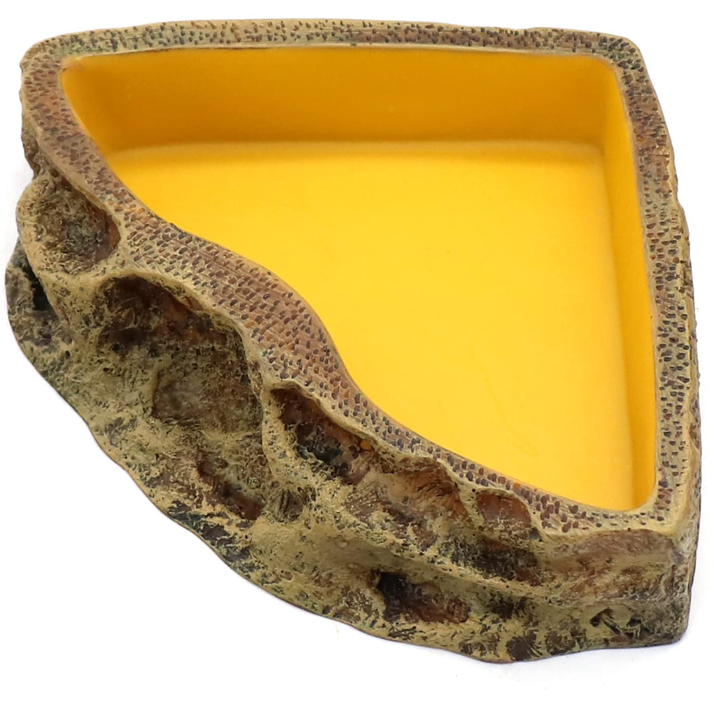 Relaqcc reptile feeder bowl with rock texture for natural terrarium aesthetics and easy feeding.