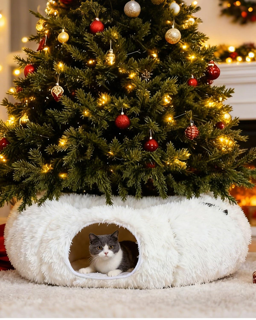 RELAXLATE cat tunnel with two dangling balls for interactive fun.