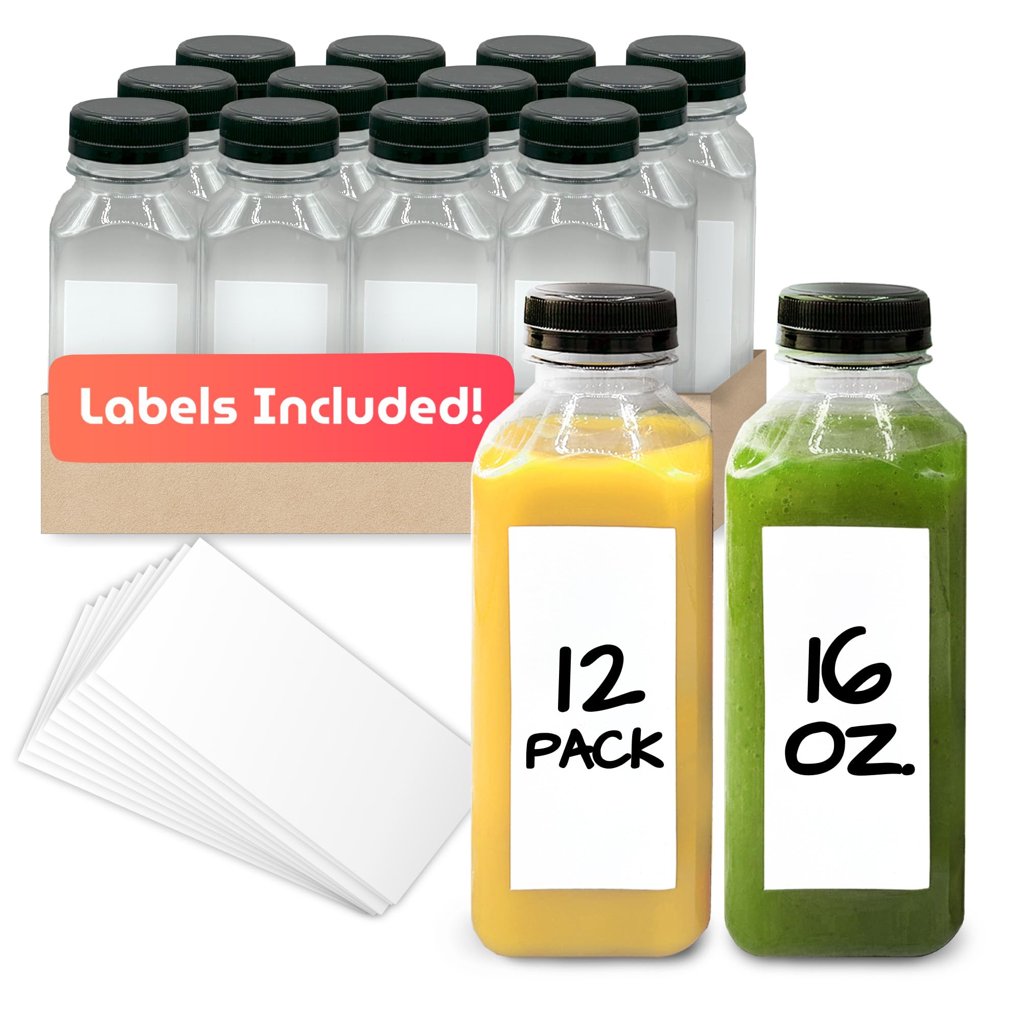 Reli 16oz square-clear juice bottle for fresh juices on the go