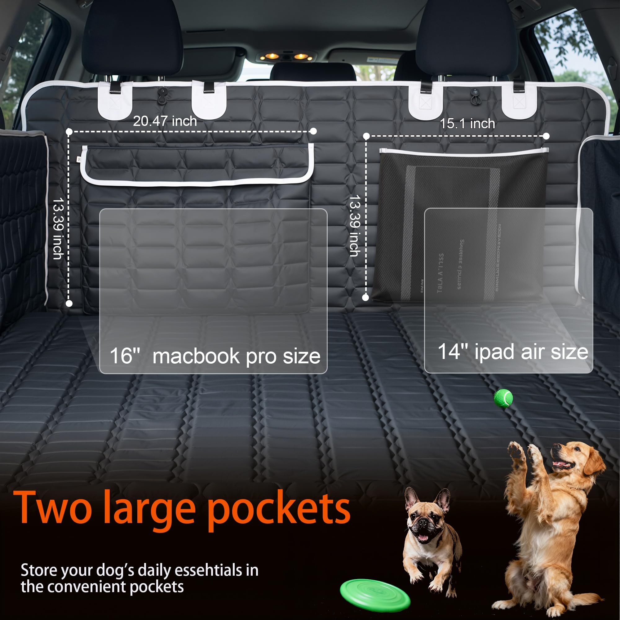 Reliadura cargo liner pockets keeping toys and leashes organized.