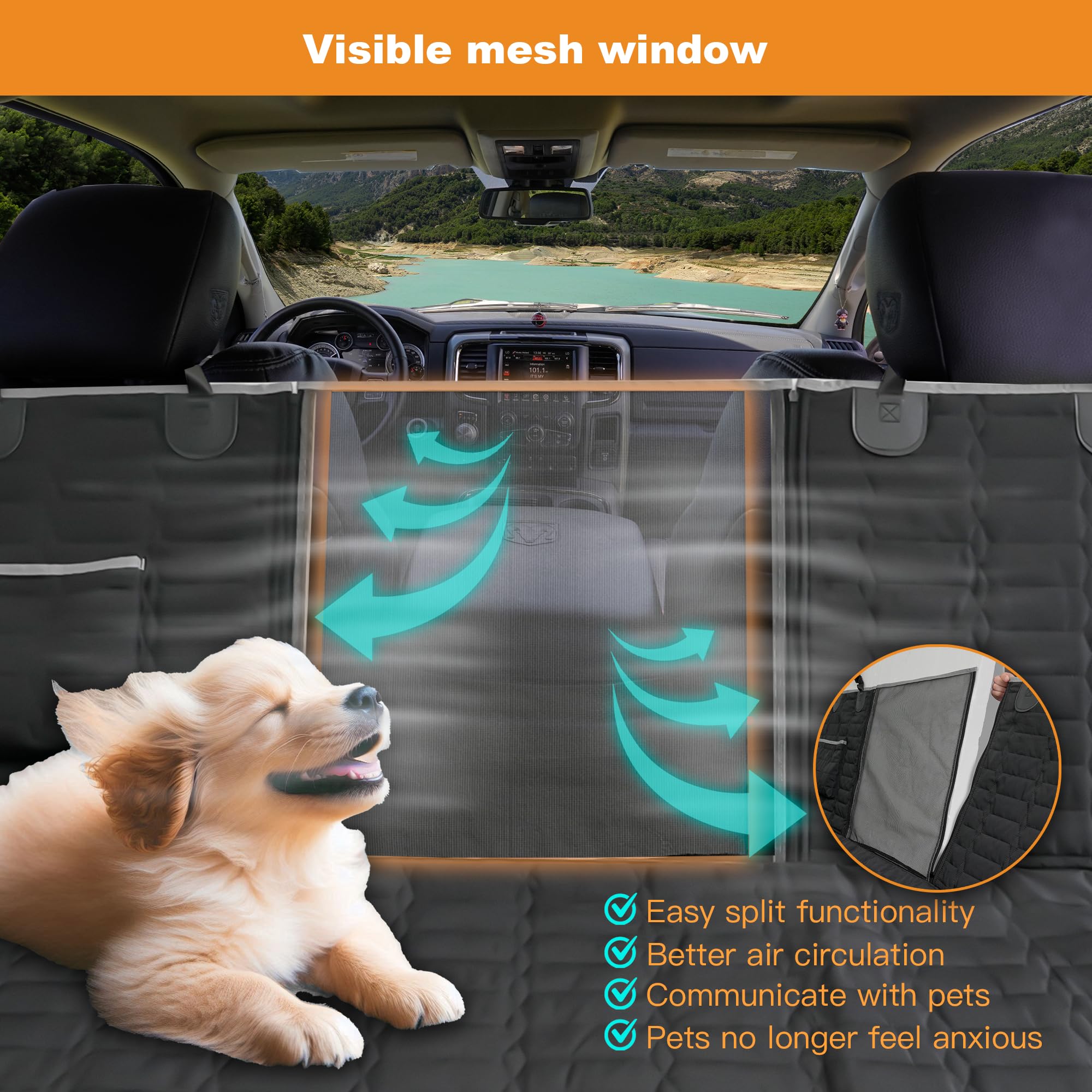 Reliadura mesh window improves airflow and reduces dog anxiety.