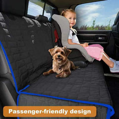 Reliadura dog seat mat in a car, easy installation and quick cleanup.