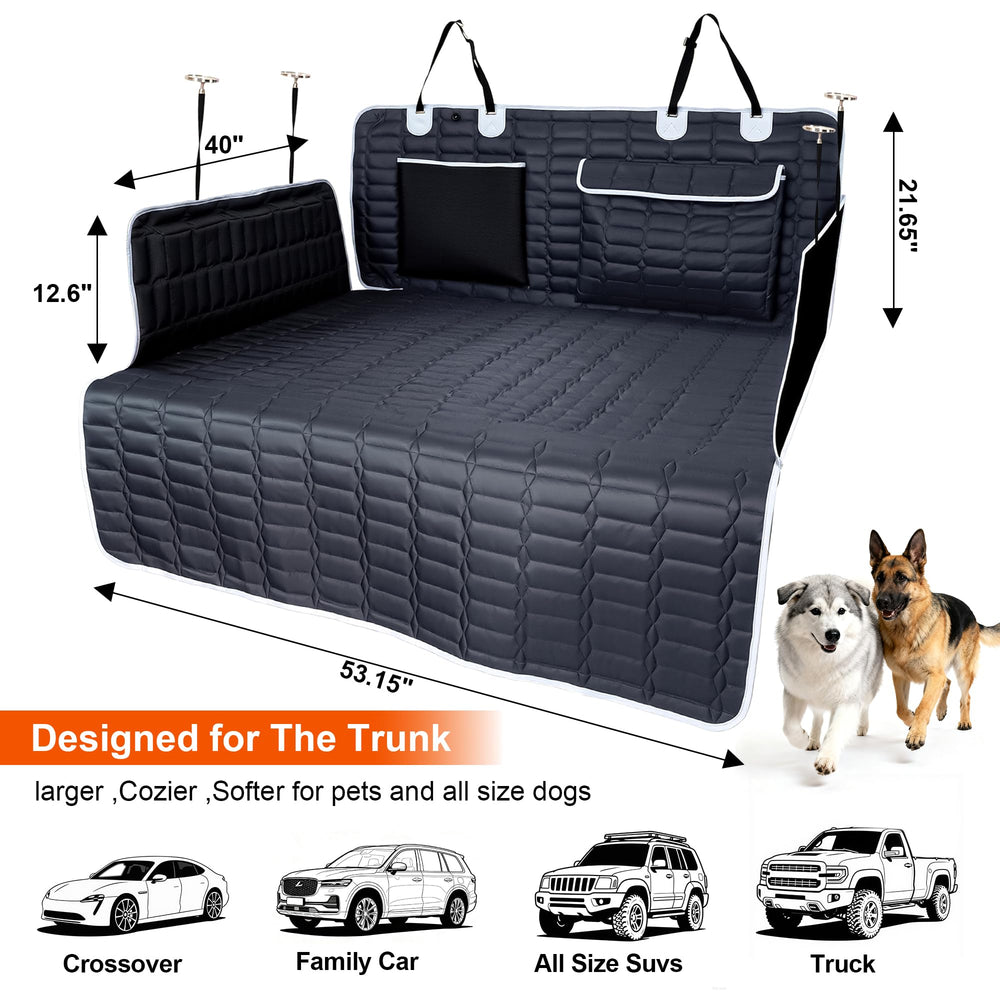 Reliadura bumper flap protects the rear edge during dog rides.