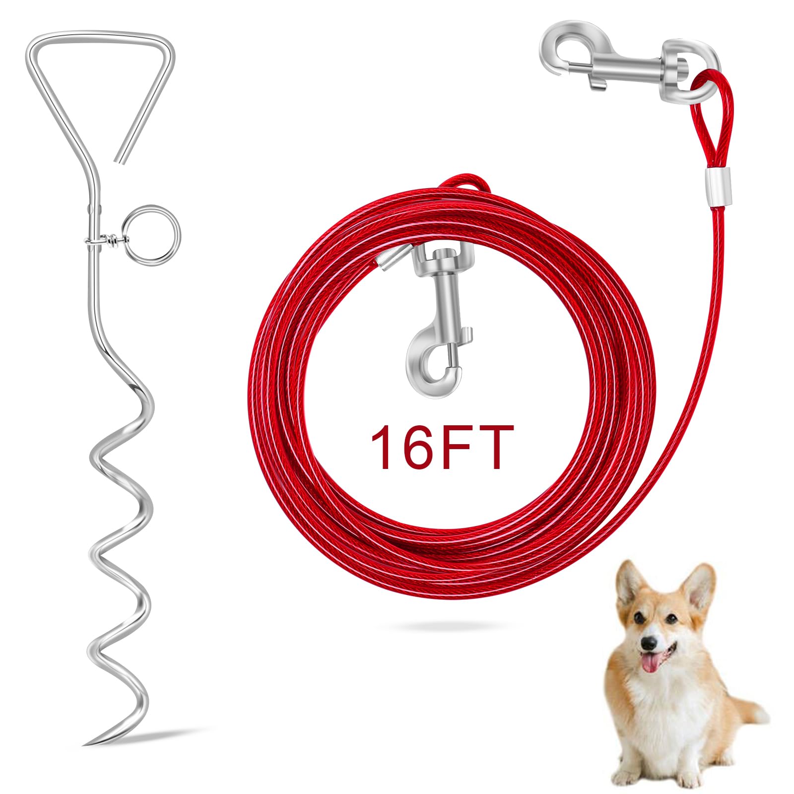 Relux 16ft red dog tie out cable for visible yard safety