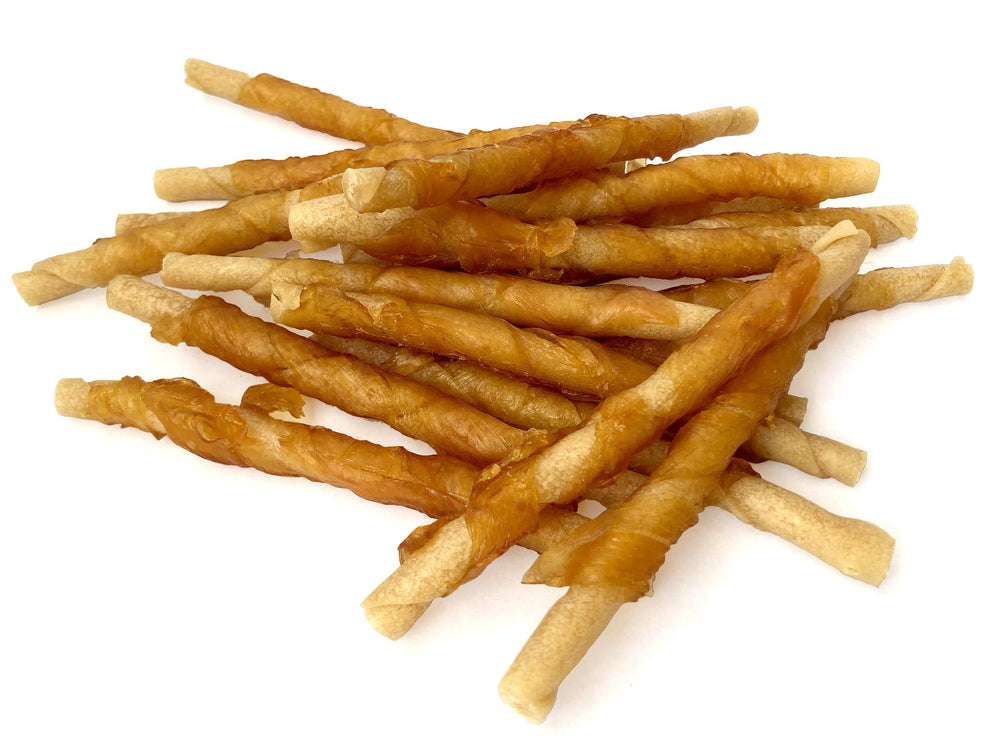 Rena's Recipe Chicken Twisty Sticks tapioca-core for mess-free chews.