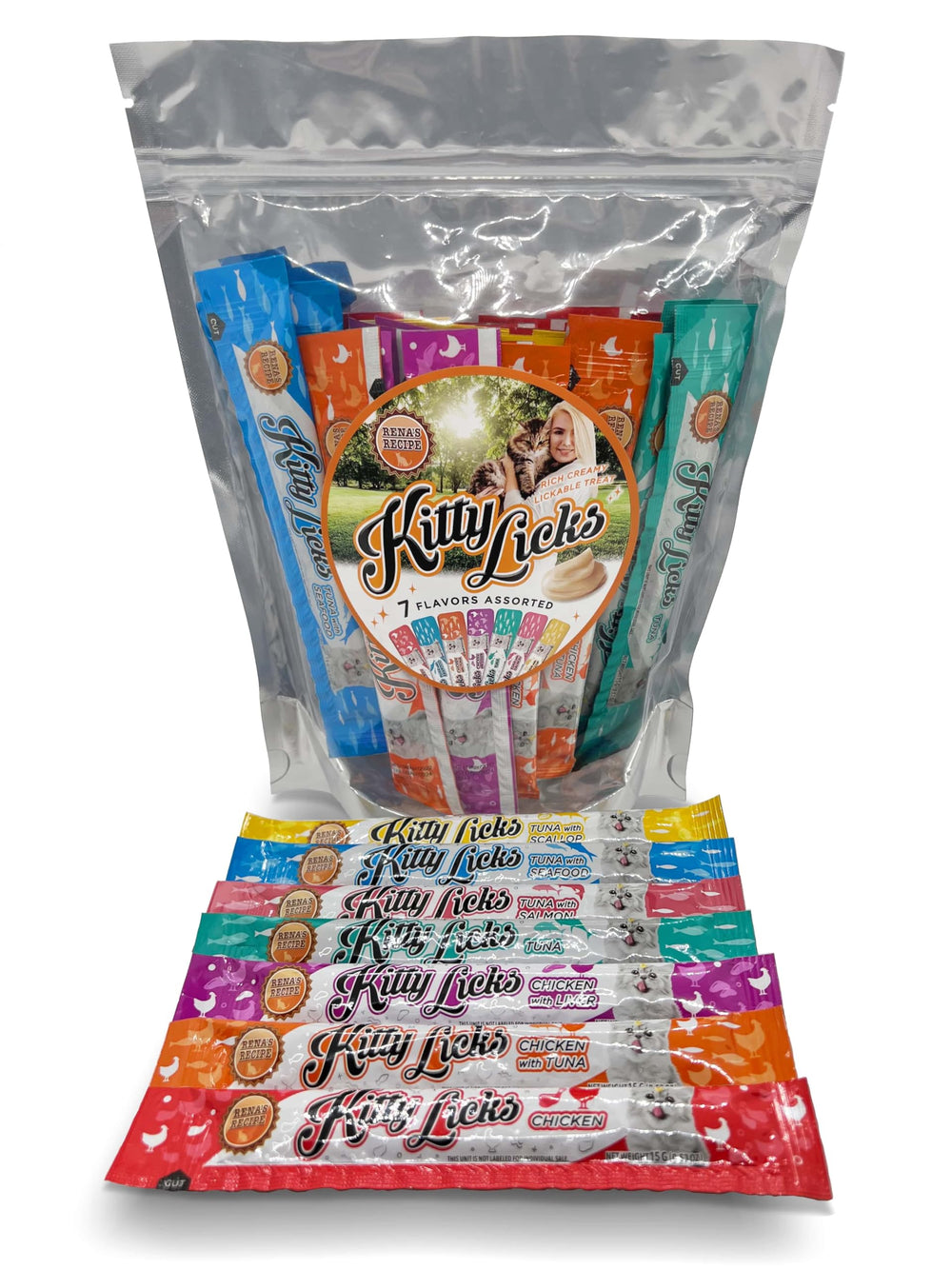 Rena's Recipe Kitty Licks variety-pack tubes for easy rewards.
