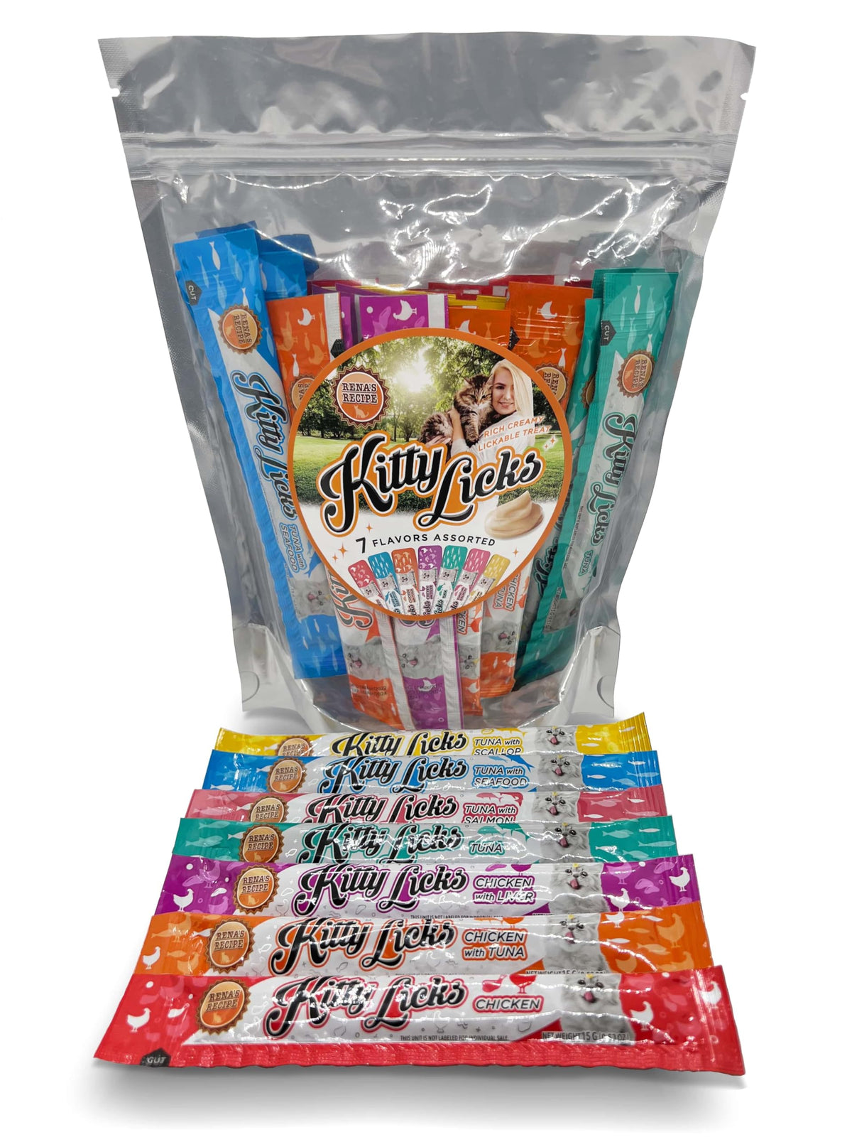 Rena's Recipe Kitty Licks variety-pack tubes for easy rewards.