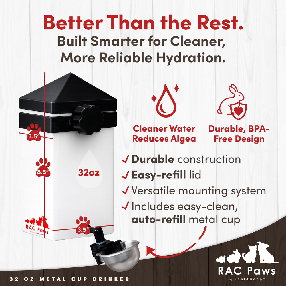 RentACoop auto-fill metal cup for steady water supply.