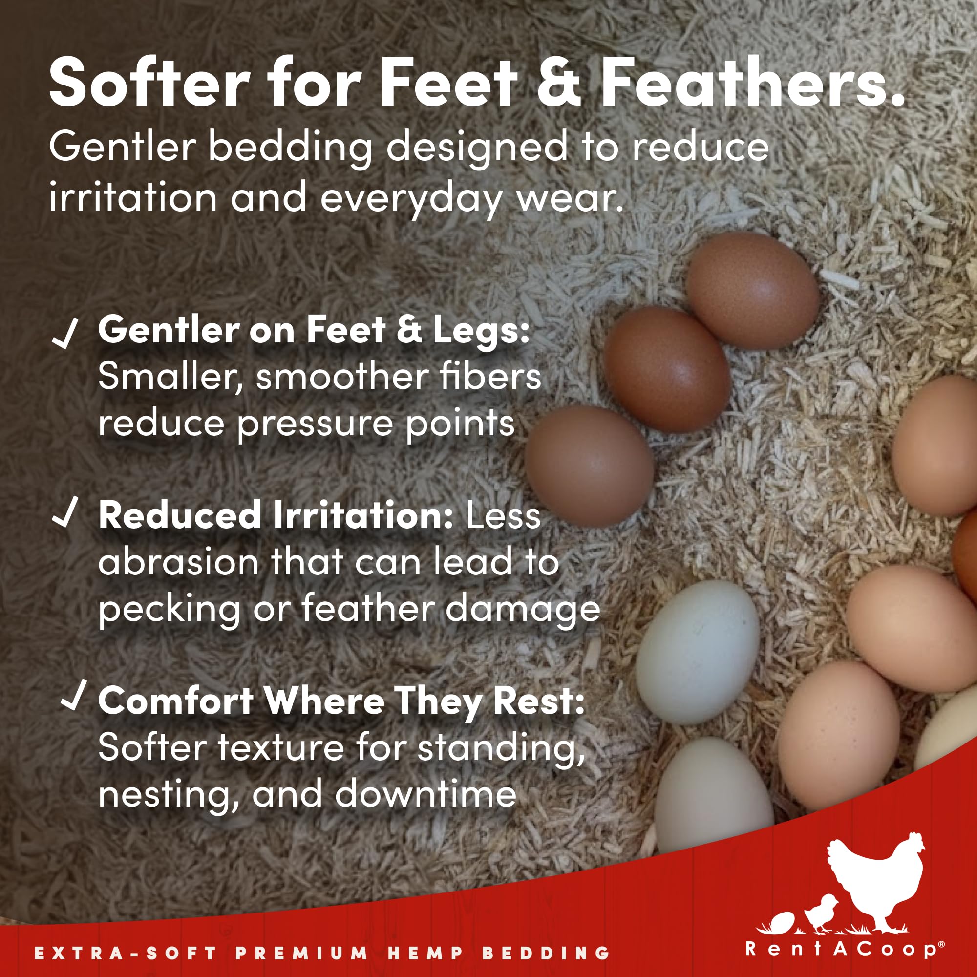 RentACoop low-dust hemp bedding reduces irritation for poultry and small pets.
