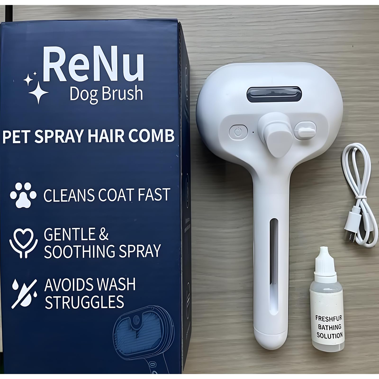 ReNu Dog Brush bristles close-up showing gentle, thorough brushing benefits.