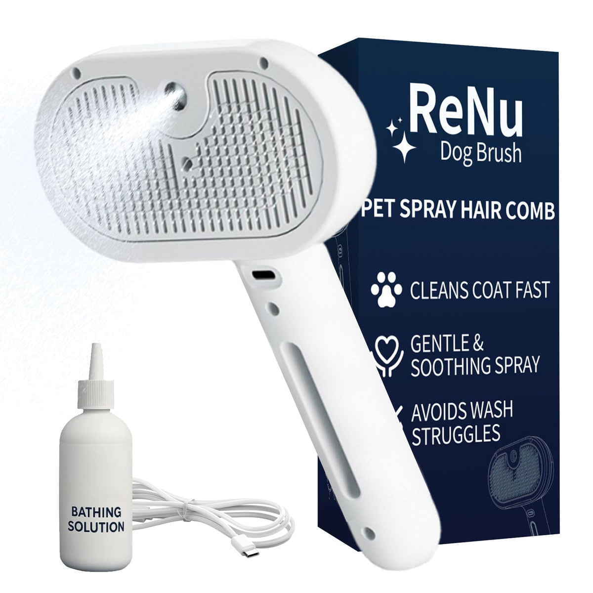 ReNu Dog Brush steamy bath mode for gentle grooming and reduced static