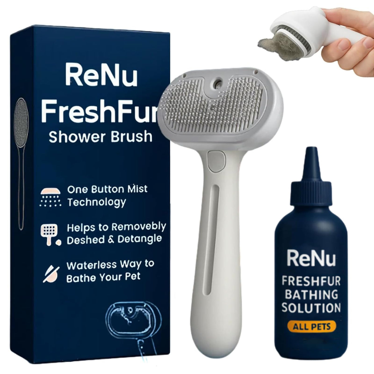 Renu FreshFur dog brush in action for easy shedding control