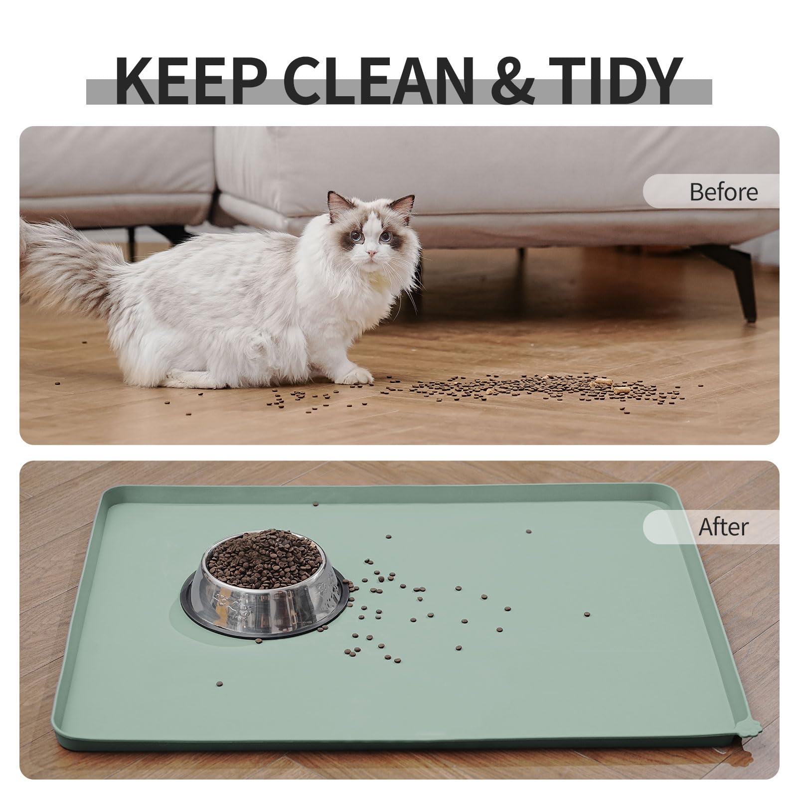 Easy wipe-and-rinse cleanup after feeding with Reopet mat.