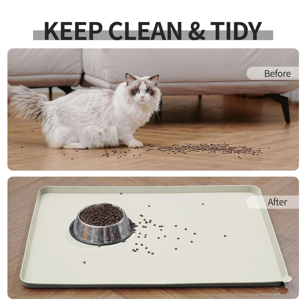 Reopet raised-edge design contains mess for tidier feeding area.