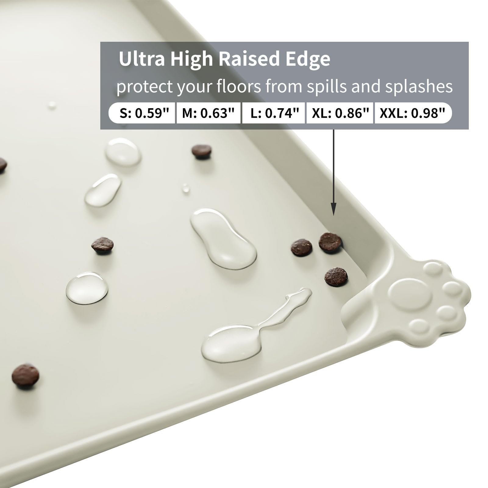 Raised edges on the Reopet mat help contain spills and slobber.