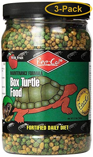 Rep-Cal Box Turtle Food 12 oz pack of 3 offers balanced nutrition for healthy box turtle growth.