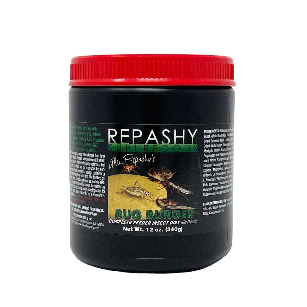 Repashy Bug Burger 12oz jar gel feed for crickets and roaches, hydration included.