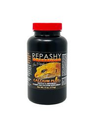 Repashy Calcium Plus 6 oz jar for dusting feeder insects with calcium and vitamins.