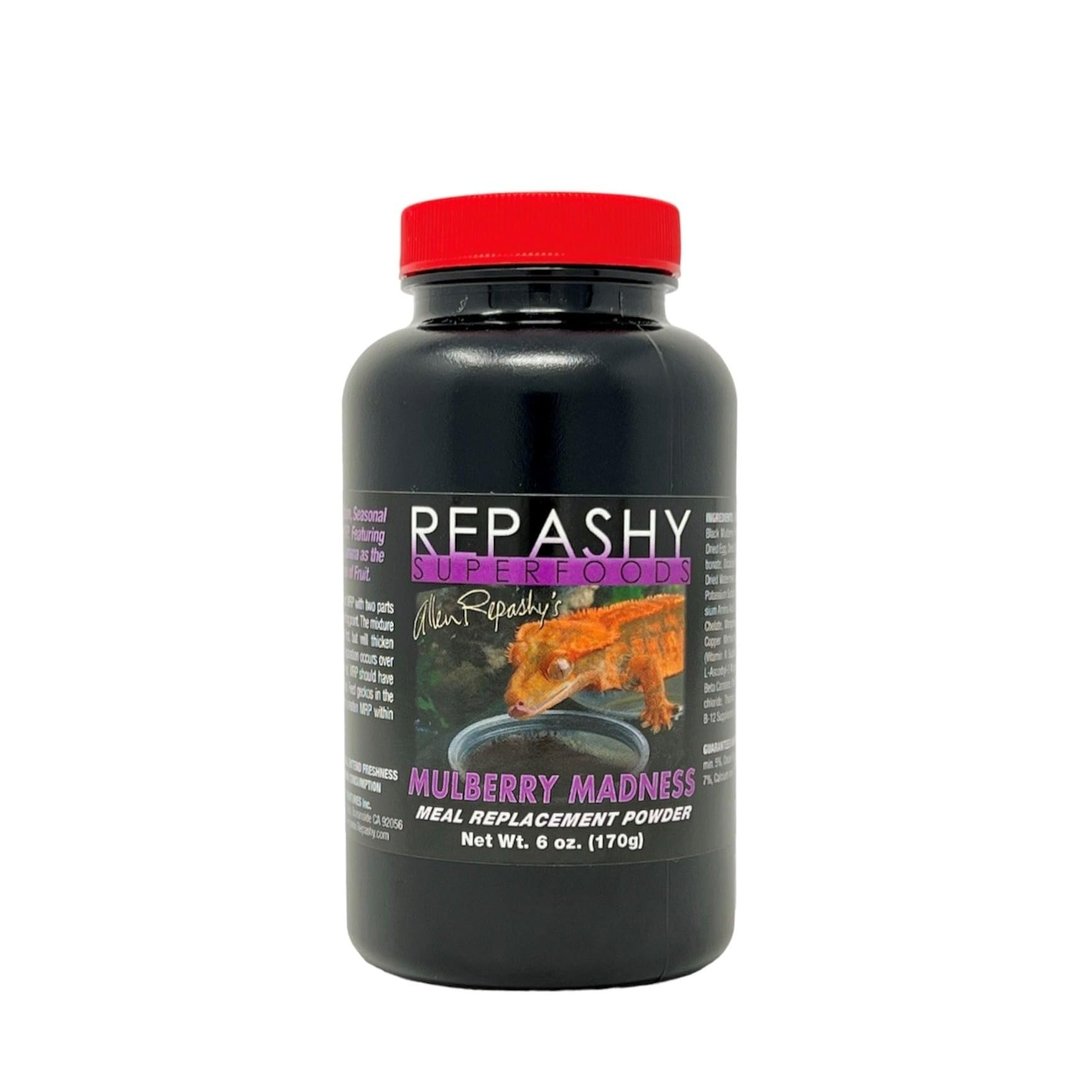Repashy Crested Gecko Diet Mulberry Madness jar, fruit-forward formula for gecko health
